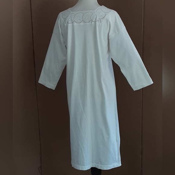 White Lace Embroidered Paisley Square Neckline 100% Cotton Casual Dress Sz M - Picture 6 of 7